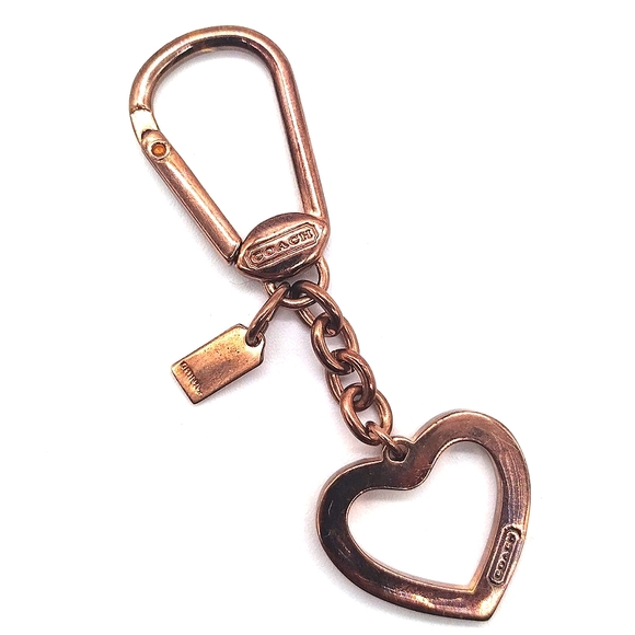 Vintage Rare Pre-Owned COACH Copper Heart Trigger Snap Keychain Fob Purse Charm - Picture 5 of 6